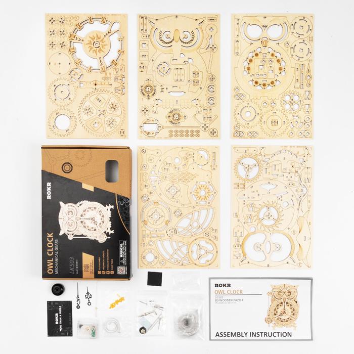 Robotime 3D Puzzle Owl Clock Battery Mechanical Gears Kit