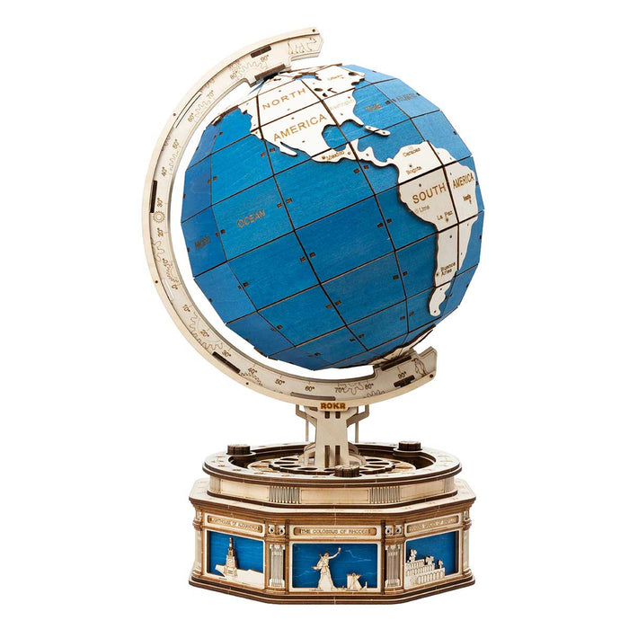 Robotime 3D DIY Wooden Globe Desk Globe Model with Password Protected Lockers