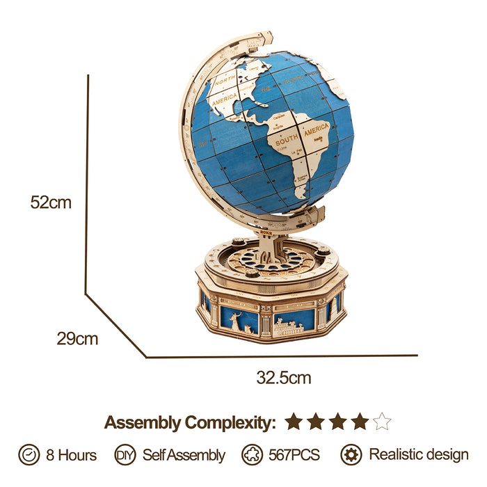 Robotime 3D DIY Wooden Globe Desk Globe Model with Password Protected Lockers