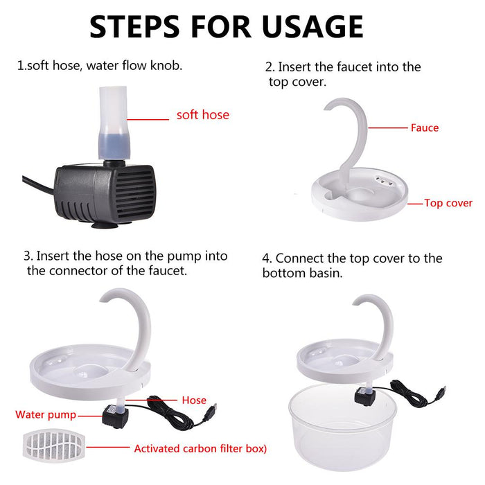 Pet Water Fountain Swan Neck Shaped Cat Water Dispenser USB Charging Automatic Drinking Fountain 2L With LED Light For Cat Dog