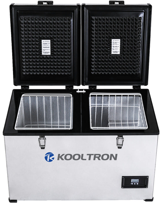 Kooltron 100L Stainless Steel Dual Compartment Fridge / Freezer Camping 12v24v 240v