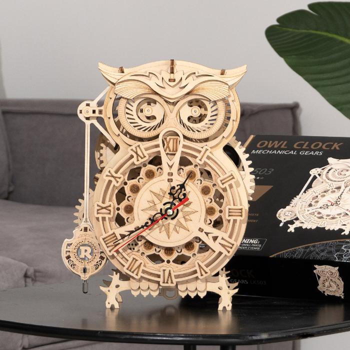 Robotime 3D Puzzle Owl Clock Battery Mechanical Gears Kit