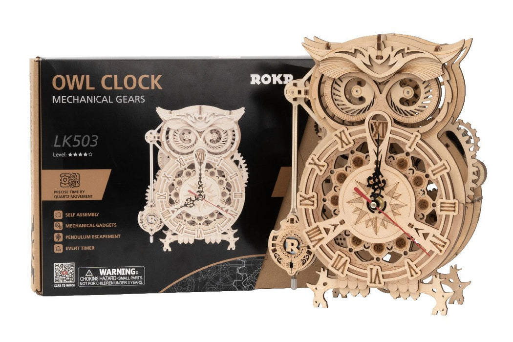 Robotime 3D Puzzle Owl Clock Battery Mechanical Gears Kit
