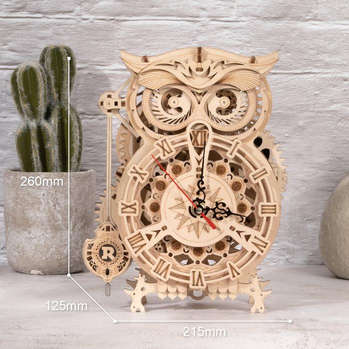 Robotime 3D Puzzle Owl Clock Battery Mechanical Gears Kit