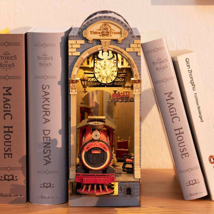 Robotime Rolife DIY Book Nook Japanese Sakura Densya in Books Series Wooden Miniature House with Furniture Doll House Kits Toy