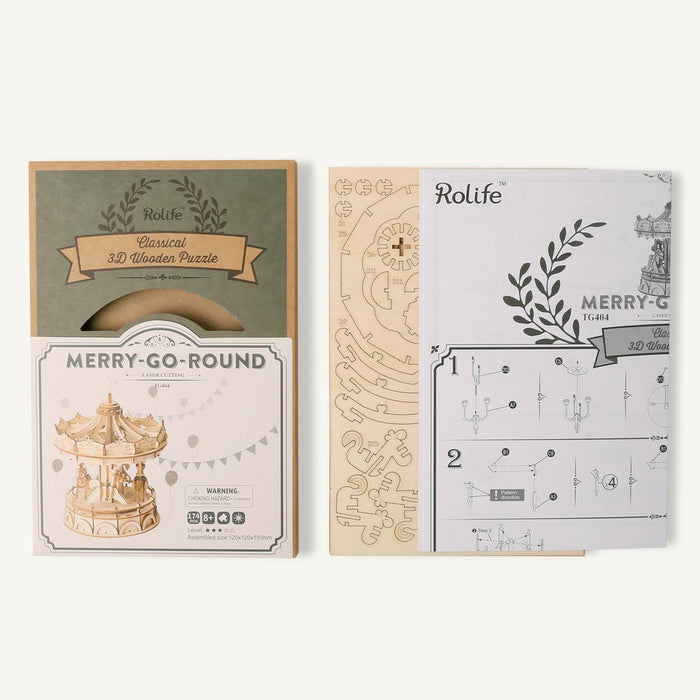 Robotime Modern 3D Wooden Puzzle-Non Animals Merry-Go-Round