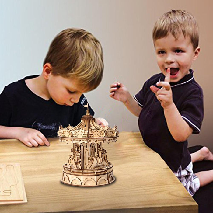 Robotime Modern 3D Wooden Puzzle-Non Animals Merry-Go-Round