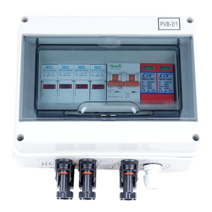 Dual Fused Circuit Breaker 2-String Solar Combiner Box Mc4 Lightning protection