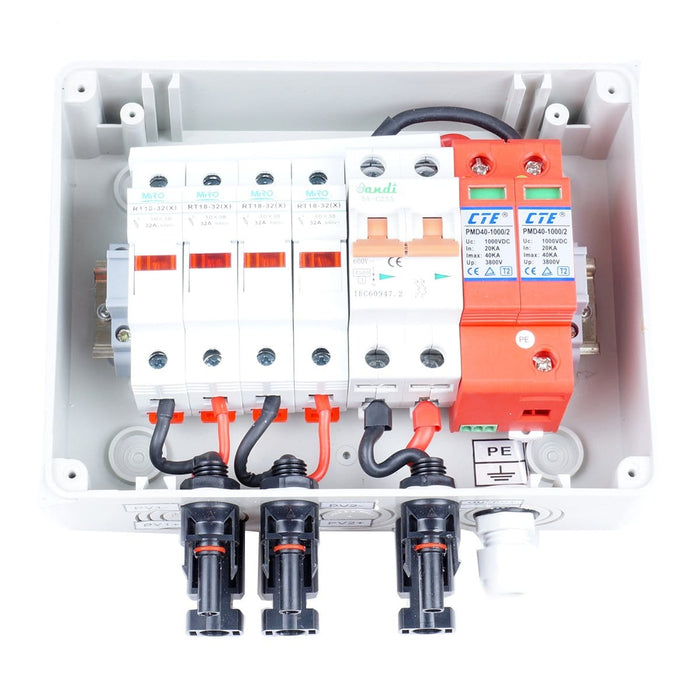 Dual Fused Circuit Breaker 2-String Solar Combiner Box Mc4 Lightning protection