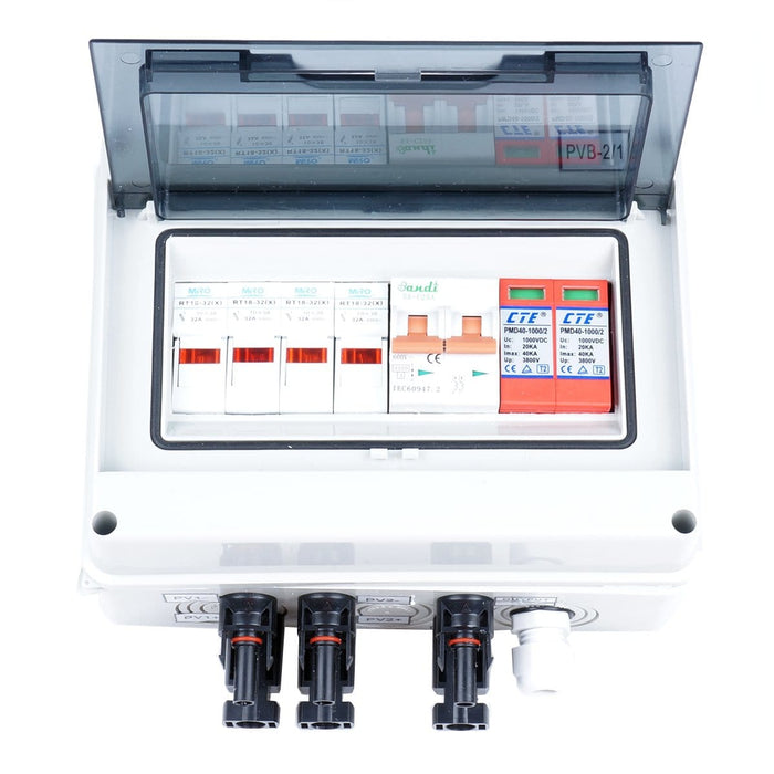 Dual Fused Circuit Breaker 2-String Solar Combiner Box Mc4 Lightning protection