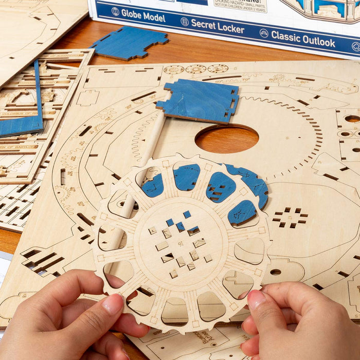Robotime 3D DIY Wooden Globe Desk Globe Model with Password Protected Lockers