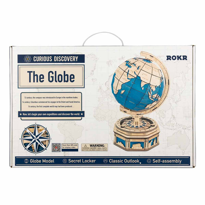 Robotime 3D DIY Wooden Globe Desk Globe Model with Password Protected Lockers