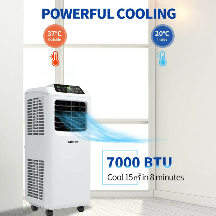 Shinco 7000 BTU Portable Air Conditioner Remote Caravan, Mobile Fan Cooler, Dehumidifier